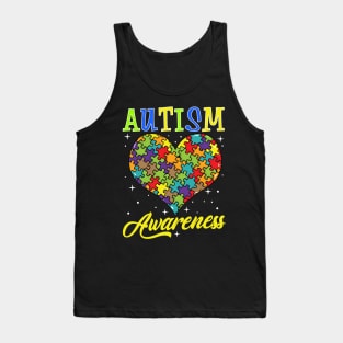 Colorful Autism Awareness Day Puzzle Heart Tank Top